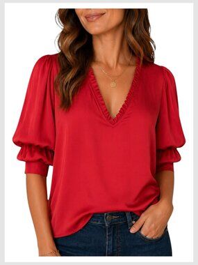 Zadig & Voltaire Blouse Satin Puff Sleeve Red Size S